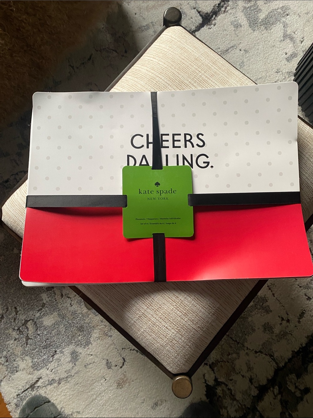 kate spade Red and White 'Cheers Darling' Decorative set of 4 placemats